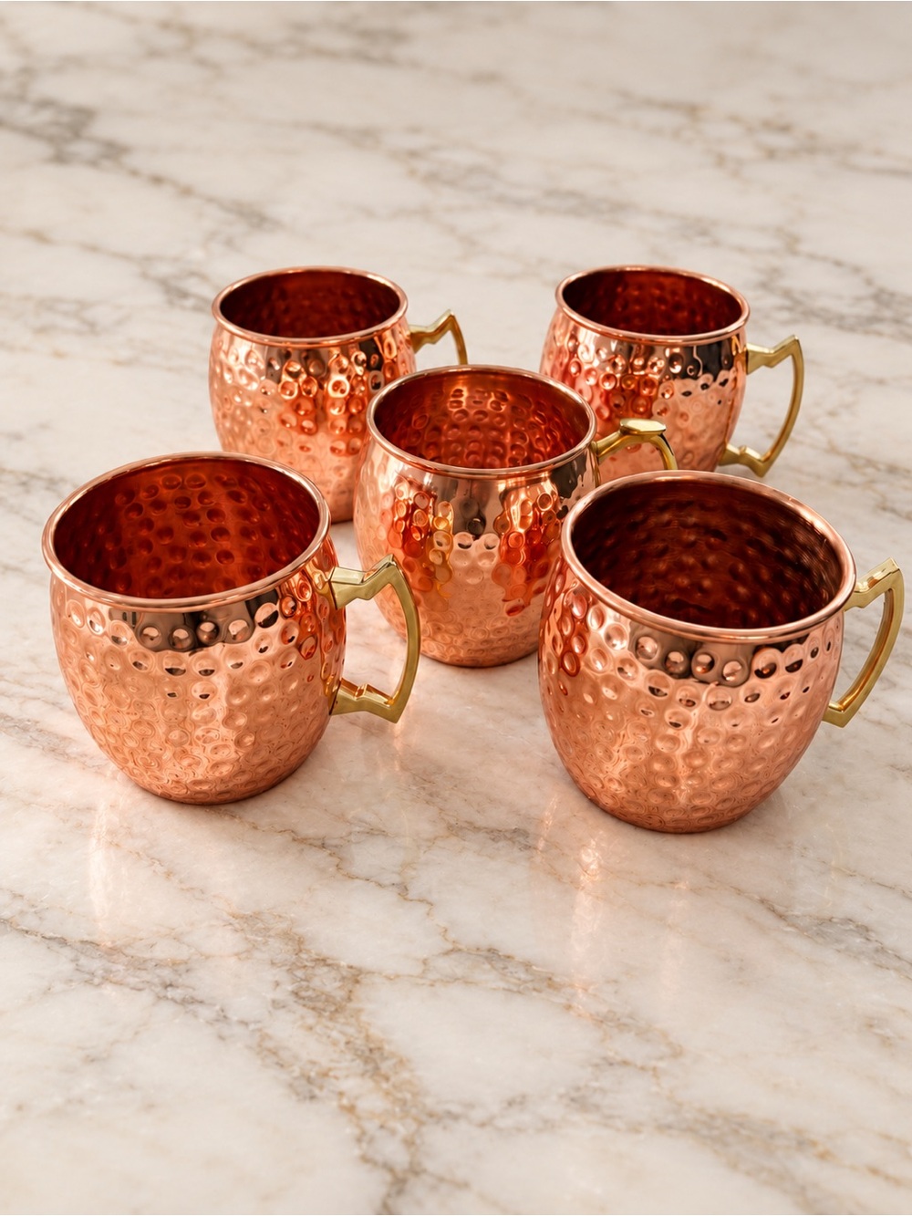 Vintage Copper Moscow Mule Mugs Set of 5 Hammered Brass Handles
